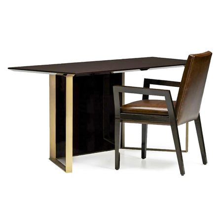 Dining table with gold leg and chair on a white background