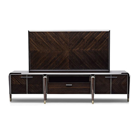 Dark solid wood TV stand with storage 