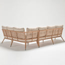 Handwoven resin wicker sofa segment from Bay corner set with beige Olefin cushions on white background – Trendgoat