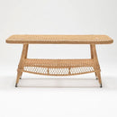 Rectangular coffee table with tempered glass top and resin wicker shelf – Bay Collection outdoor set by Trendgoat 

