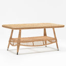 Rectangular coffee table with tempered glass top and resin wicker shelf – Bay Collection outdoor set by Trendgoat

