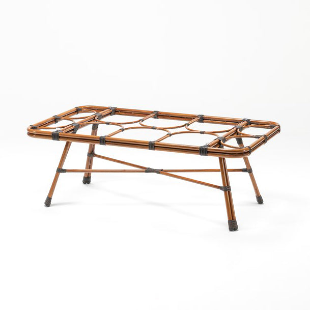 Rectangular rattan-style coffee table with tempered glass top Berrie Bamboo outdoor furniture set by Trendgoat on white background