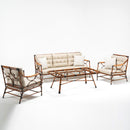 Trendgoat Berrie Bamboo 5-seater outdoor furniture set with 3-seater sofa, two armchairs, and glass-top table