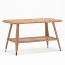 Rectangular coffee table with tempered glass top and resin wicker shelf – Camellia Collection outdoor set by Trendgoat 
