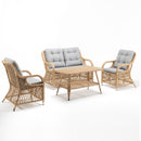 Trendgoat Coral 4-seater outdoor rattan-style furniture set with 2-seater sofa, two high-back armchairs, and glass-top coffee table 

