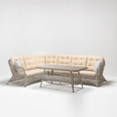 Trendgoat Daffodil 7-seater rattan-style outdoor corner lounge set with high-back modular sofa and glass-top coffee table
