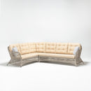 Modular high-back rattan-effect resin wicker sofa section with plush beige Olefin cushions – part of Daffodil Collection by Trendgoat