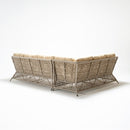 Modular high-back rattan-effect resin wicker sofa section with plush beige Olefin cushions – part of Daffodil Collection by Trendgoat