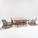 Trendgoat Daffodil 5-seater rattan-style garden furniture set with 3-seater sofa, two high-back armchairs, and glass-top table
