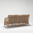 Traditional close-weave and lattice rattan-style three-seater sofa with plush Olefin cushions – Daisy Collection by Trendgoat