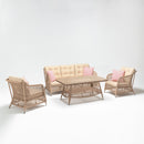 Trendgoat Daisy 5-seater rattan-style garden furniture set with three-seater sofa, two armchairs, and a glass-top coffee table