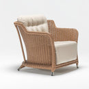 Trendgoat Henley rattan chesterfield garden armchair with high backrest, handwoven resin wicker frame, and beige flame-retardant cushion in 100% Olefin fabric