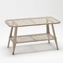 Trendgoat Iris rectangular rattan coffee table with a tempered glass top and under-shelf; crafted in weather-resistant resin wicker