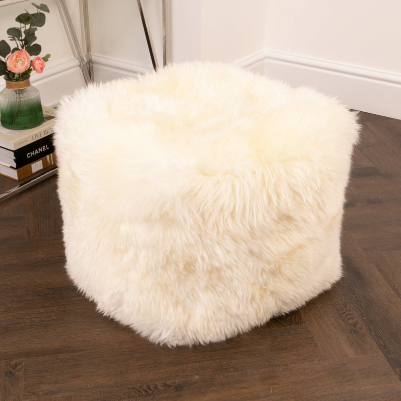 Ivory Sheepskin Pouf-TrendGoat