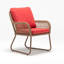 Trendgoat Jasmine outdoor rattan armchair with aluminum frame and Olefin cushion, ideal for balconies or patios