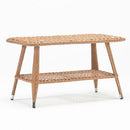 Trendgoat rectangular rattan coffee table with tempered glass top and lower shelf, designed to match the 3-seater garden lounging set.