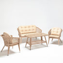 Trendgoat 3-seater chesterfield  rattan garden furniture sofa set with two armchairs and a rectangular glass-top table, handwoven in resin wicker with Olefin cushions