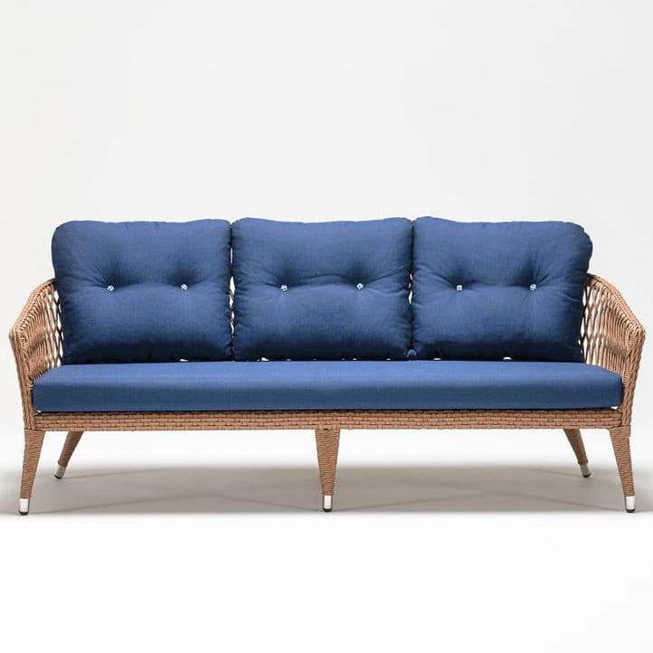 Trendgoat Judas Handwoven rattan 3-seater garden sofa with high backrest and Olefin cushions for outdoor use