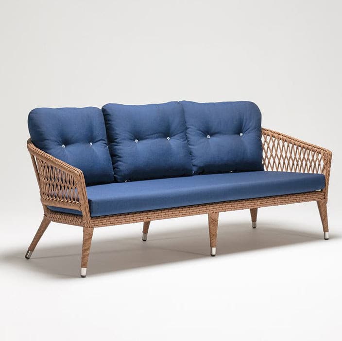 Handwoven synthetic rattan 3-seater garden sofa with high backrest and Olefin cushions for outdoor use