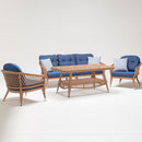 Trendgoat Judas 5-Seater Rattan Garden Lounge Set arranged on a patio, including 3-seater sofa, two armchairs, and glass-top coffee table