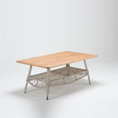 Rectangular coffee table with toughened safety glass top and built in shelve, featured in Lavender Lounging Collection garden set