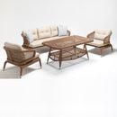 Lilly 5-seater rattan garden lounge set with 3-seater sofa, two armchairs, and glass-top coffee table arranged on a patio by Trendgoat