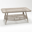 Rectangular tempered glass-top coffee table with integrated shelf, included in Lilly 7-seater rattan corner sofa set