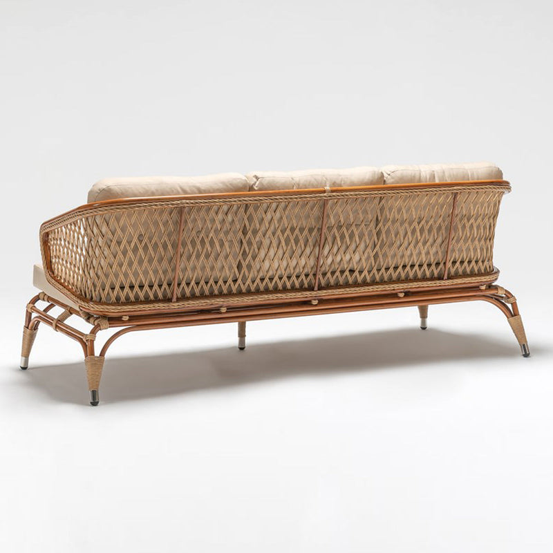 3-seater rattan outdoor sofa with handwoven synthetic rattan and plush polyester cushions