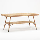 Rectangular rattan coffee table with tempered glass top, part of the 5-seater garden lounge set