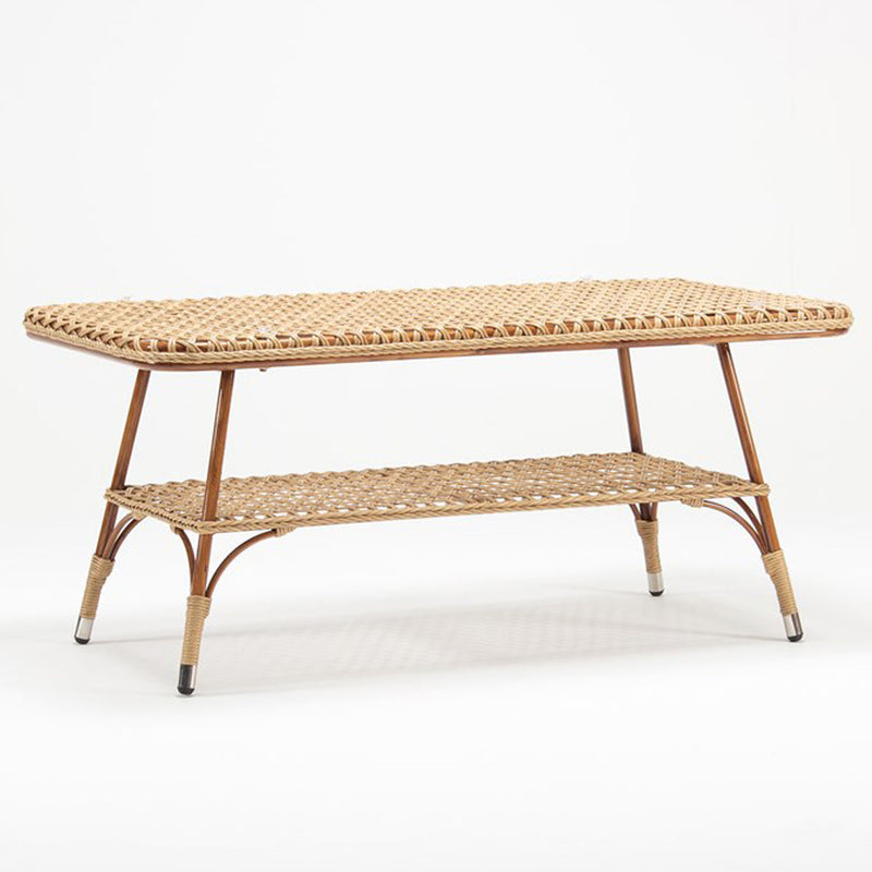 Rectangular rattan coffee table with tempered glass top, part of the 5-seater garden lounge set