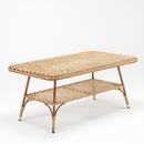 Rectangular rattan coffee table with tempered glass top, part of the 5-seater garden lounge set