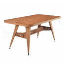 Lotus Rattan garden table with handwoven rattan and tempered glass top with lower shelve by Trendgoat