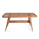 Lotus Rattan garden table with handwoven rattan and tempered glass top with lower shelve by Trendgoat