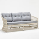 Three-seater garden sofa with Gray Olefin fabric cushions and beige handwoven rattan resin wicker  Judas Plus Collection 