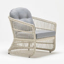 Deep cushioned garden armchair with powder-coated aluminium frame and resin wicker weave part of Judas Plus garden set