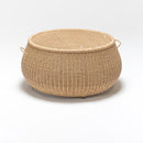 Round drum shape handwoven rattan garden coffee table with tempered glass top  – part of Oleander Plus set by TrendGoat
