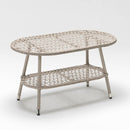 Oval rattan-style outdoor coffee table with tempered glass top and shelf – Oleander Lounging Collection by TrendGoat