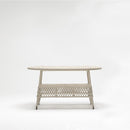 Off White Oval rattan-style outdoor table with tempered glass top and lower shelve – handwoven resin wicker by TrendGoat