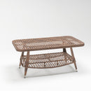 Outdoor rectangular coffee Dining table with tempered glass top and lower shelf – Palm resin wicker set by TrendGoat