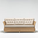 Elegant three-seater Beige Chesterfield outdoor sofa with Olefin cushions and Handwoven rattan – Petunia Collection from TrendGoat