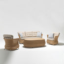 Petunia 5-Seater rattan-style garden lounge set with sofa, two armchairs, and a glass-top oval coffee table – by TrendGoat