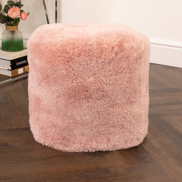 Pink Short Pile Sheepskin Pouf-TrendGoat
