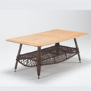 Tempered glass-top rattan and wooden top garden coffee table with lower storage shelf  – Pearl Lounging Collection