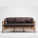 Three-seater outdoor sofa with oak  wood frame, handwoven rattan and plush cushions – Pearl Collection