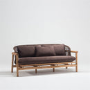 Three-seater outdoor sofa with oak  wood frame, handwoven rattan and plush cushions – Pearl Collection