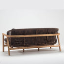 Three-seater outdoor sofa with oak  wood frame, handwoven rattan and plush cushions – Pearl Collection