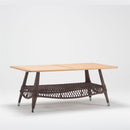 Tempered glass-top rattan and wooden top garden coffee table with lower storage shelf  – Pearl Lounging Collection