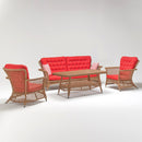 Rosa 5-seater Red outdoor garden lounge sofa set with armchairs, and glass-top coffee table with shelf by TrendGoat