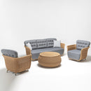 Safron Chesterfield 5-seater garden sofa set with two armchairs, and round glass-top coffee table – handwoven rattan by TrendGoat