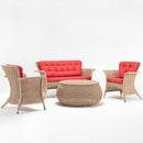 Tulip 4-seater Red garden lounge set with 2-seater sofa, armchairs, and glass-top round table – resin wicker by TrendGoat
